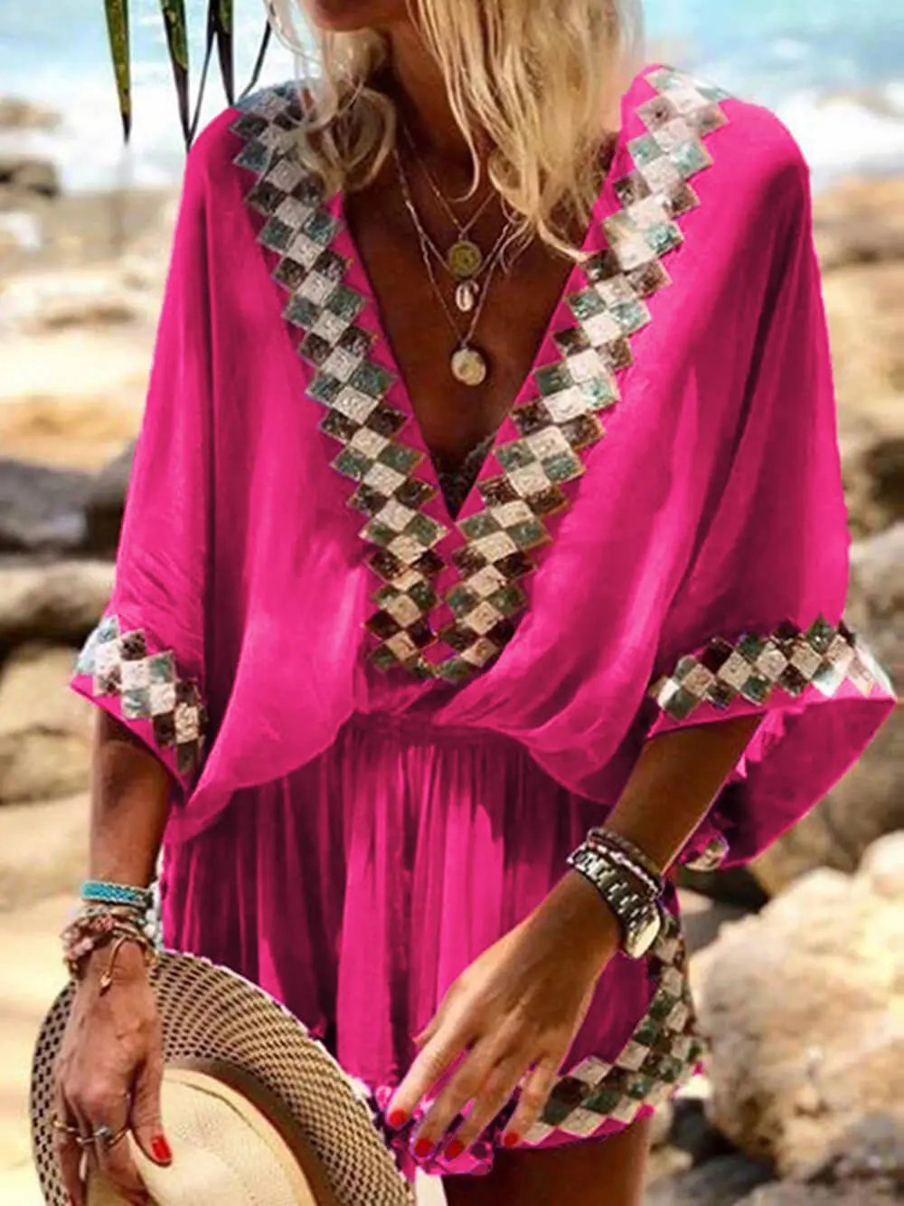 Bohemian Beach Print Kimono Romper Olympus London