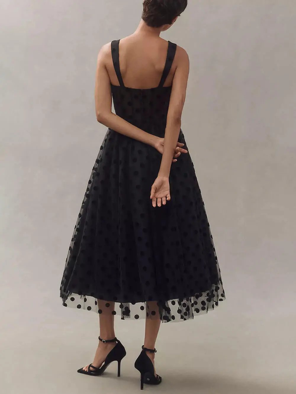 Exquisite Perfect Tulle Polka Dot Sweetheart Bustier A-Line Midi Dress Olympus London