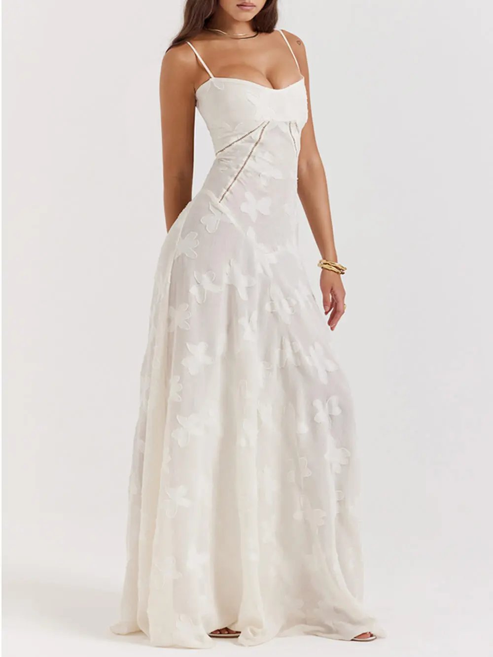 Vintage Cream Floral Lace Back Maxi Dress Olympus London