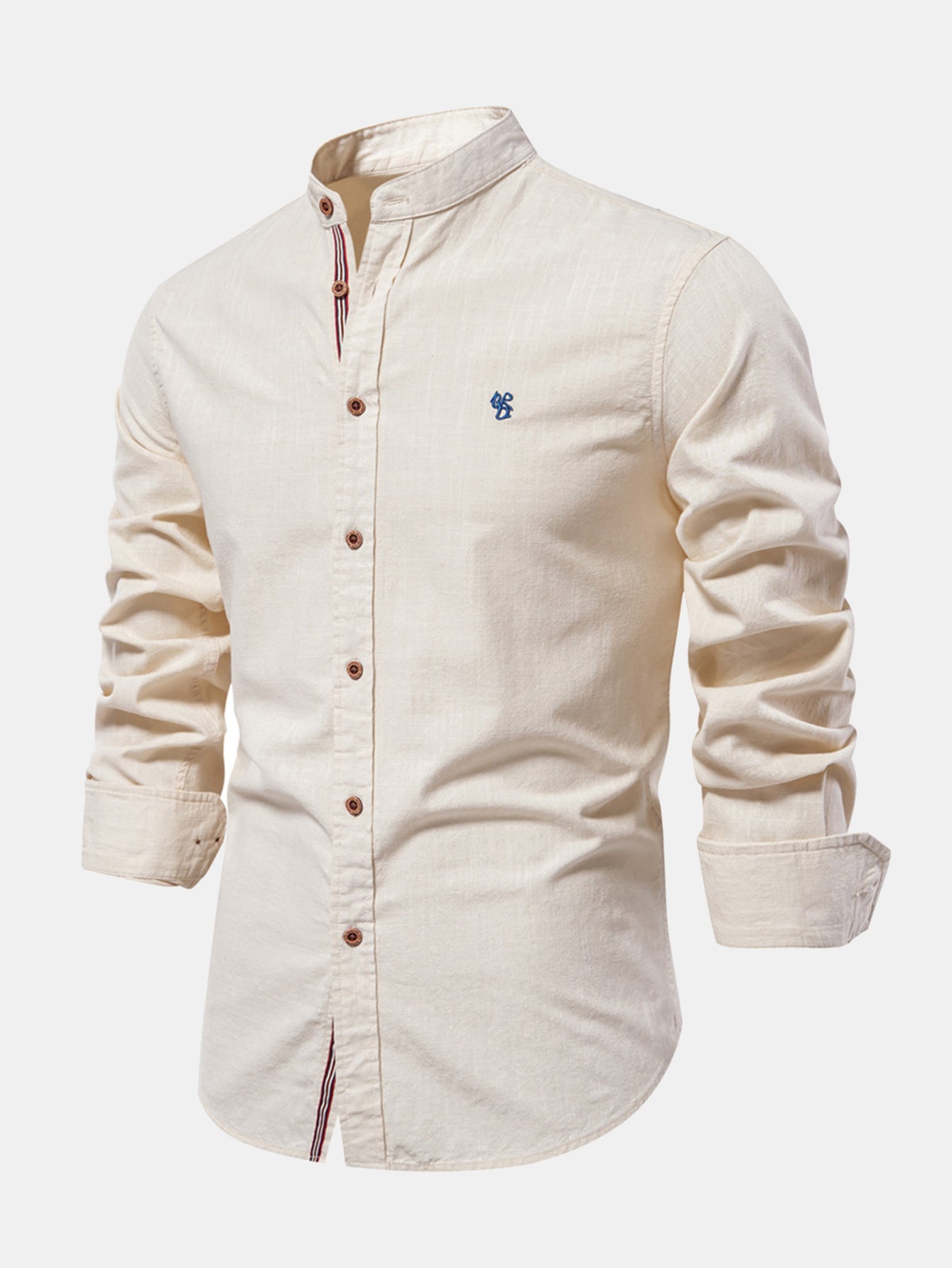 Long Sleeve Linen Look Stand Collar Shirt