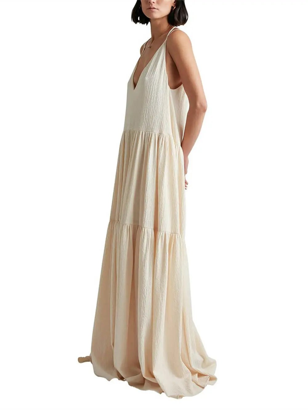 Summer Vacation Deep V-Neckline Strappy Maxi Dress Olympus London