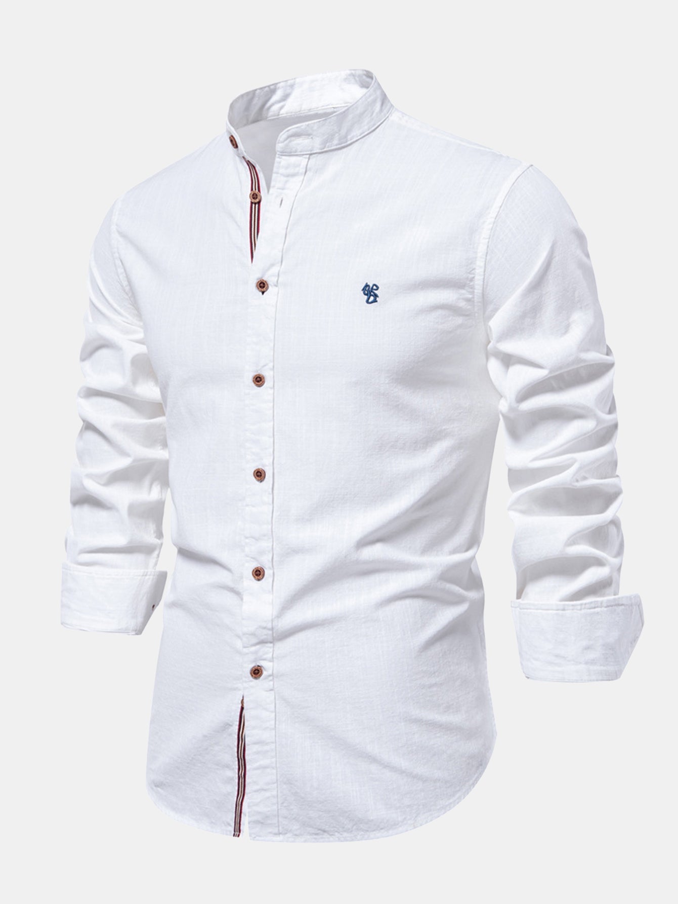 Long Sleeve Linen Look Stand Collar Shirt