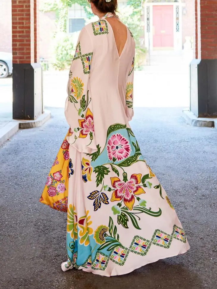 Exquisite Sunshine Floral Print Flowing Maxi Dress Olympus London