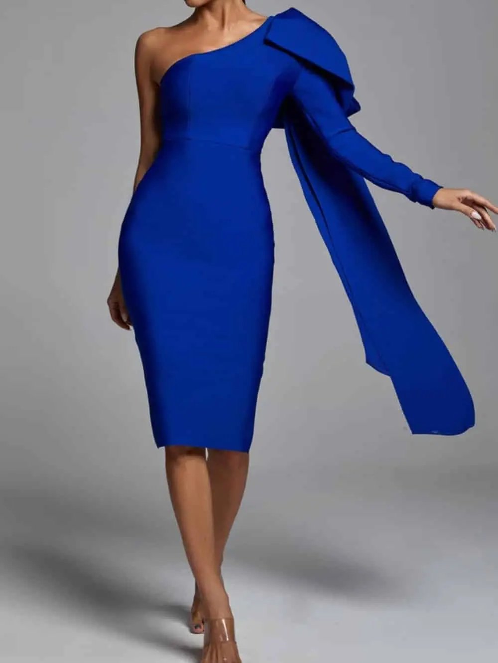 Abbey Blue One Shoulder Bandage Dress Olympus London