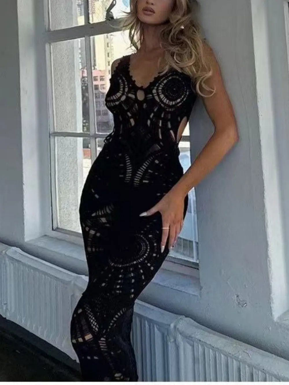 Beach Hollow V-neck Slim Sexy Midi Dress Olympus London