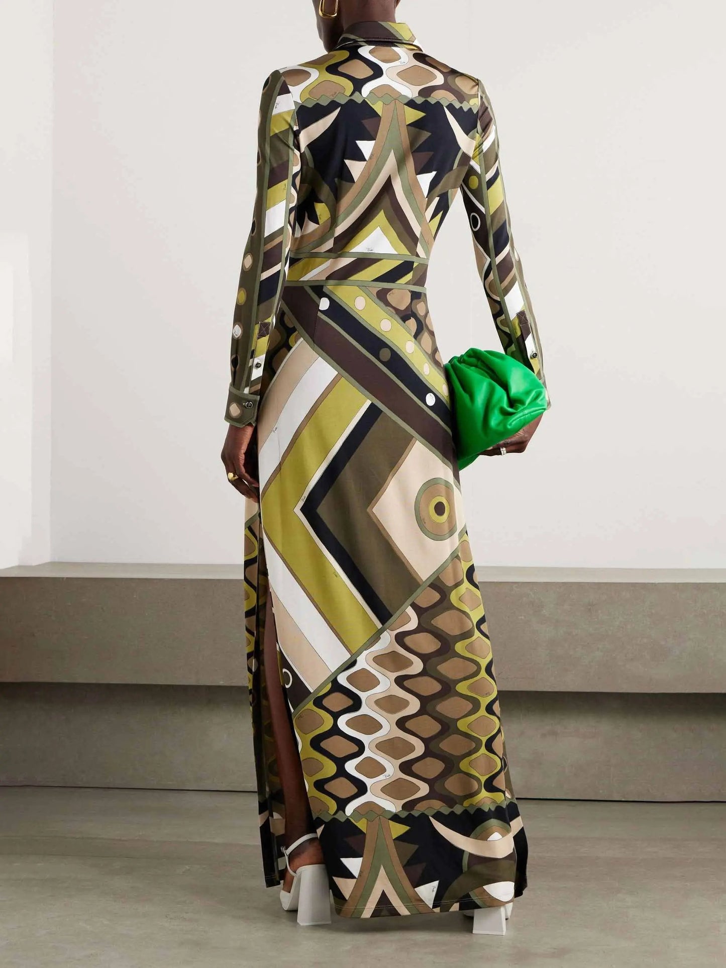 Retro Personality Abstract Print Long Sleeve Maxi Dress Olympus London