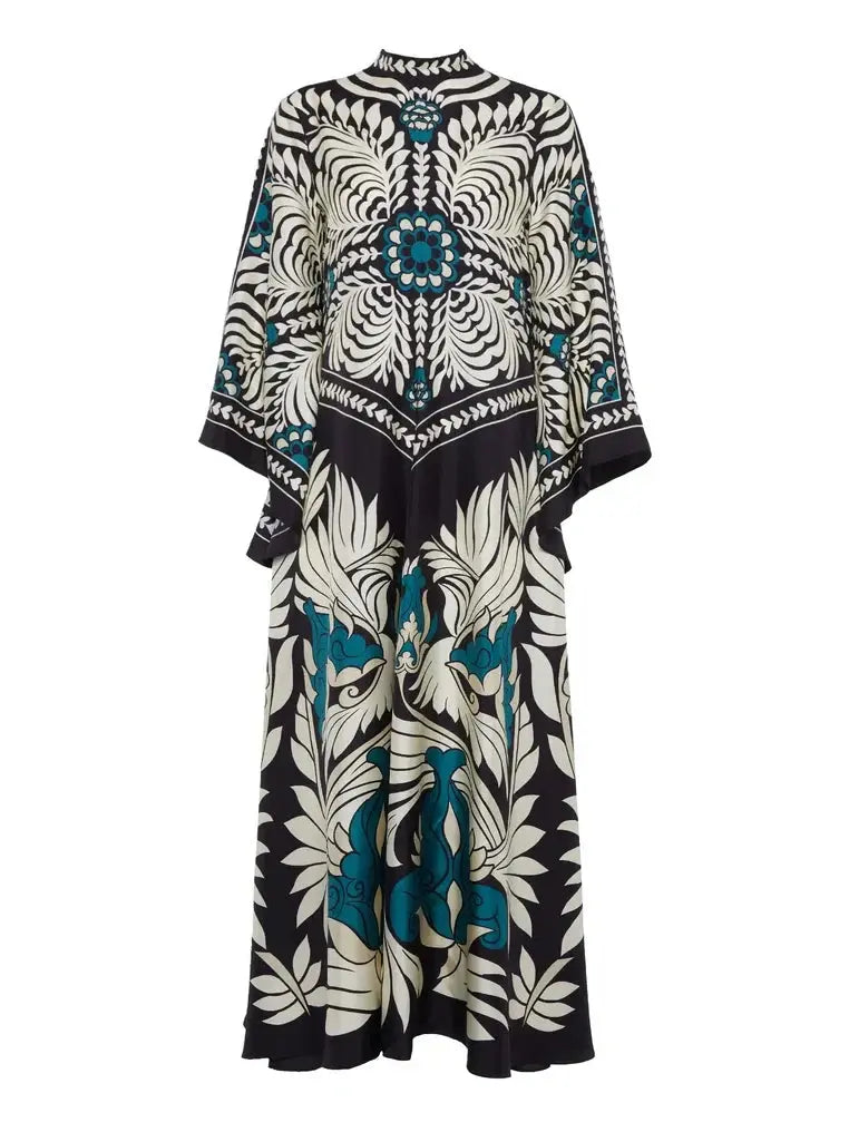 Elegance Floral Print Waterfall Sleeves Maxi Dress Olympus London