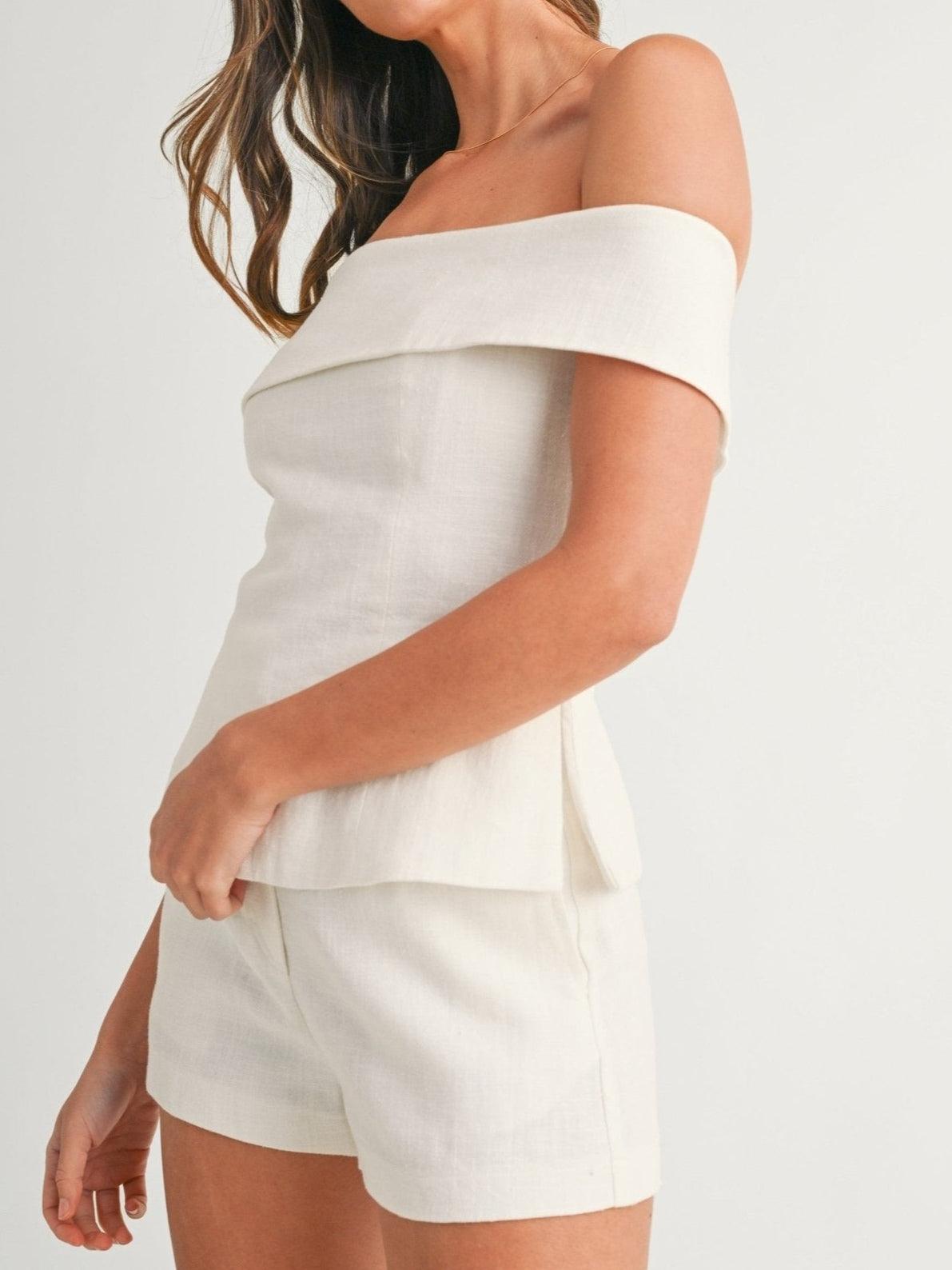 White Cotton and Linen Two-piece Suit