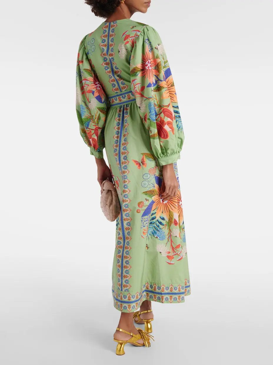 Delicate Floral V-Neck Single Breasted Midi Dress Olympus London