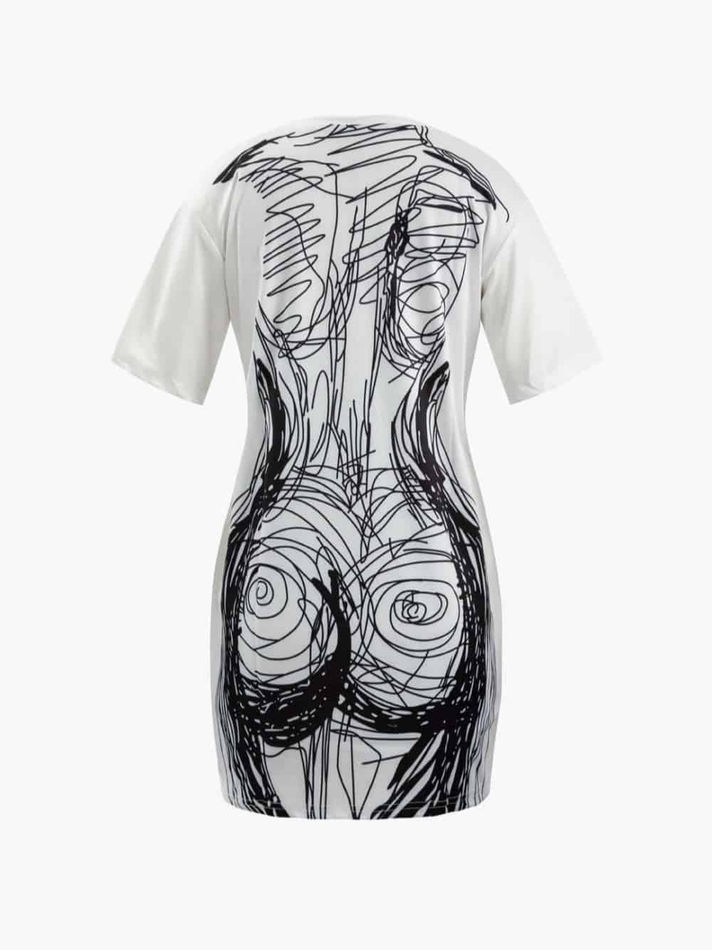 Abstract Line Print Short Sleeve Mini Dress Olympus London