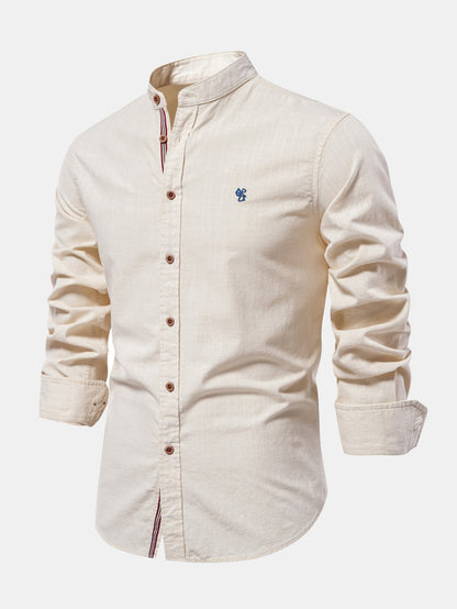 Long Sleeve Linen Look Stand Collar Shirt