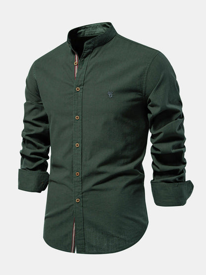 Long Sleeve Linen Look Stand Collar Shirt