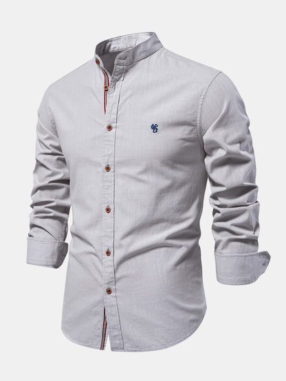 Long Sleeve Linen Look Stand Collar Shirt