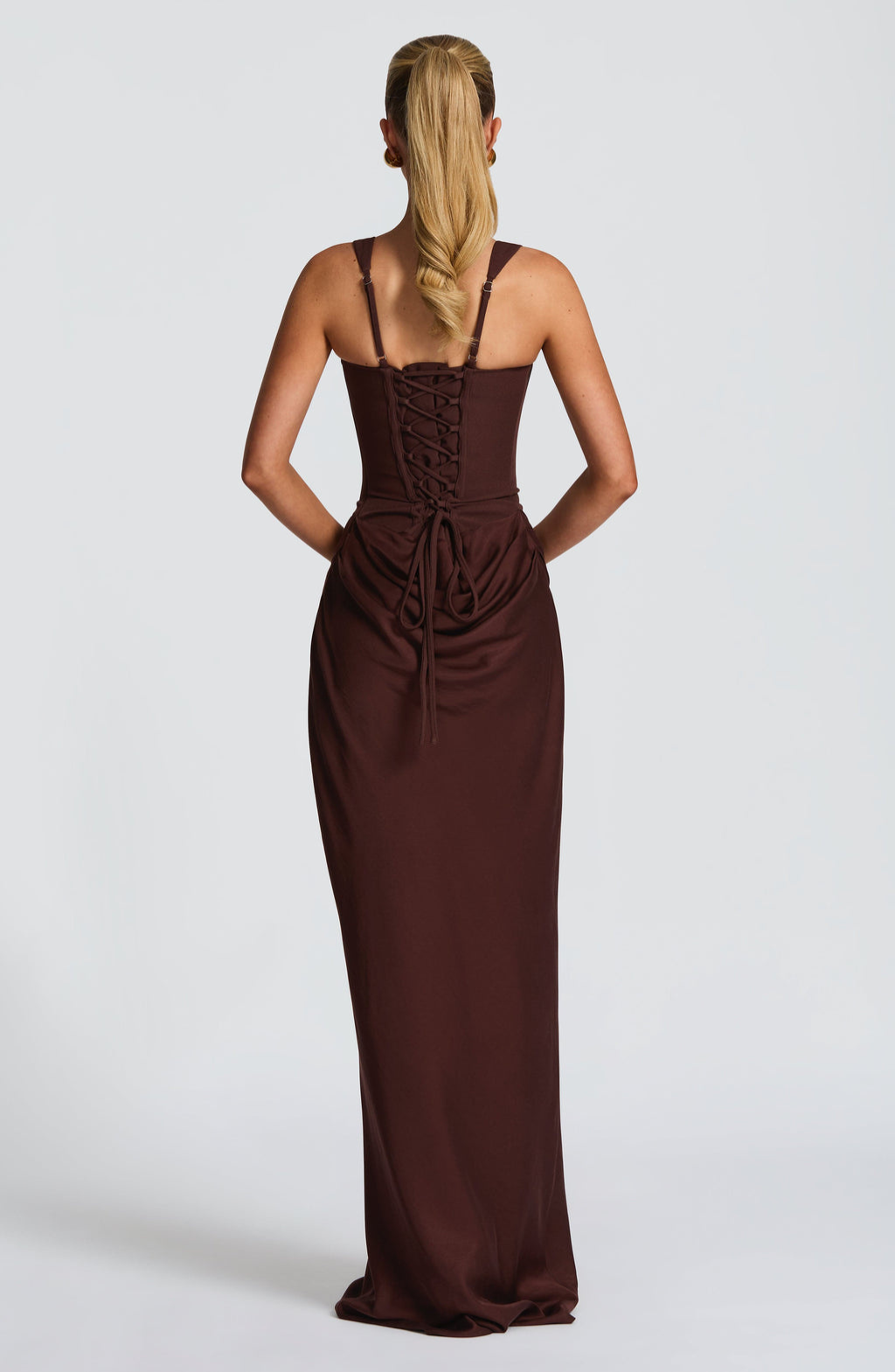 Noire Lace-Back Corset Maxi Dress