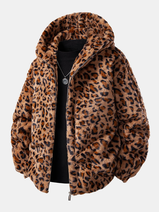 Leona Leopard Zip-Up Faux-Fur Coat