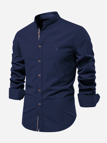 Long Sleeve Linen Look Stand Collar Shirt