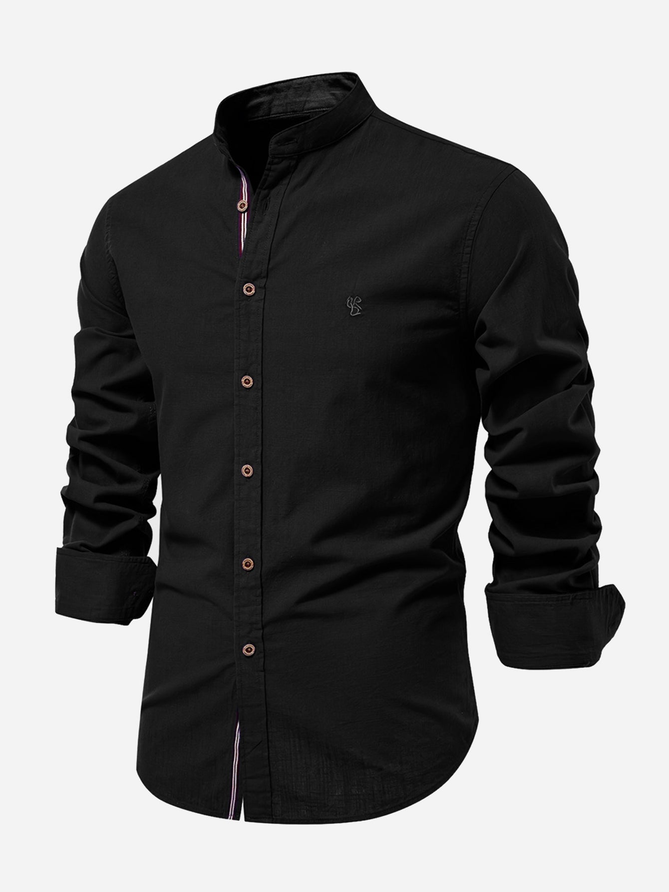 Long Sleeve Linen Look Stand Collar Shirt