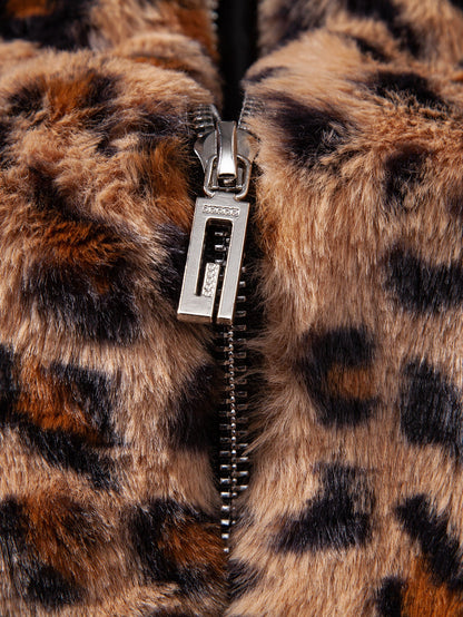 Leona Leopard Zip-Up Faux-Fur Coat
