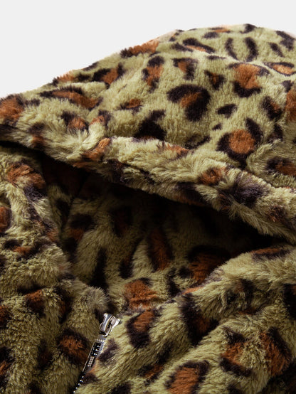 Leona Leopard Zip-Up Faux-Fur Coat